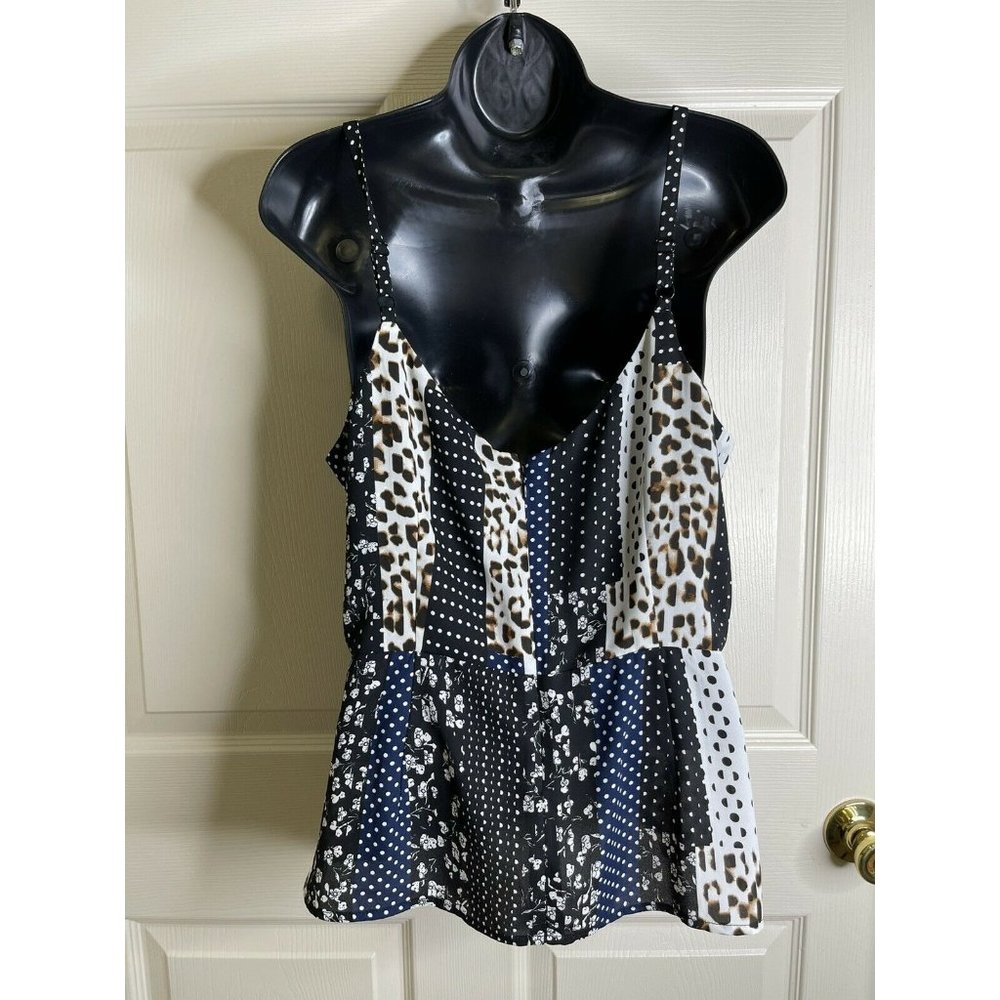 Cabi Blouse Women Size 8 M Sleeveless Contrasting Patterns Leopard Polka Dot Top - Picture 8 of 10